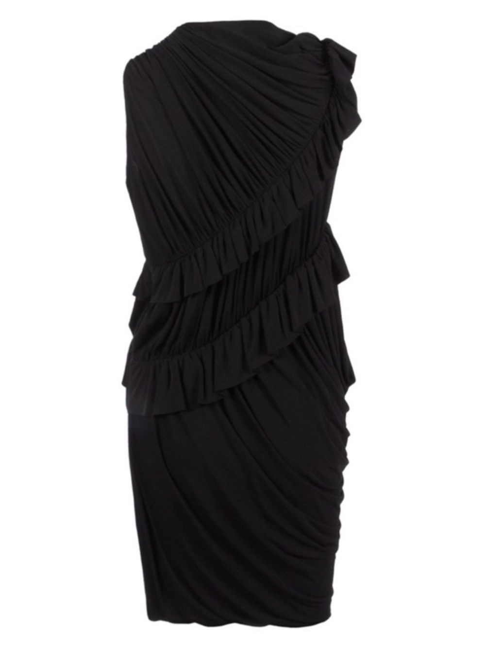 AllSaints Black One-Shoulder Ruffle Pleated Dress